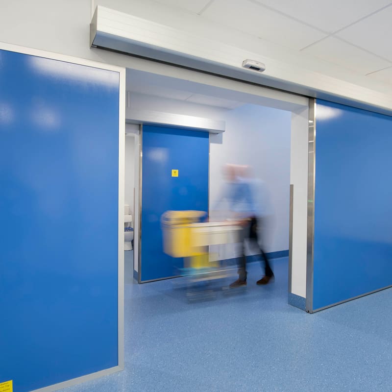 an automatic sliding door at a hospital room 